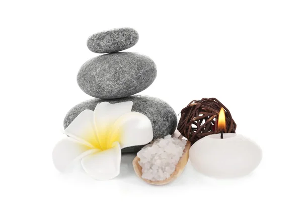 Spa treatment with stones and sea salt — Stock Photo, Image