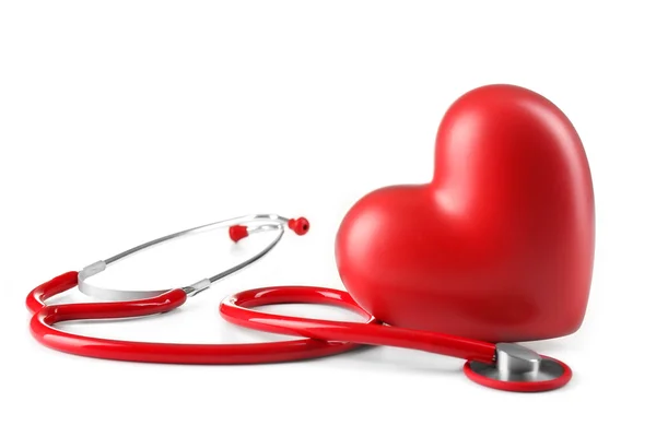 Red stethoscope and heart — Stock Photo, Image