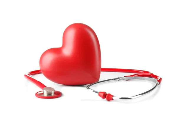 Red stethoscope and heart — Stock Photo, Image