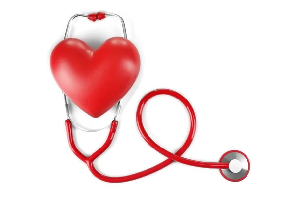 Красный стетоскоп и сердце — стоковое фото