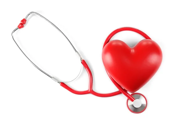 Red stethoscope and heart — Stock Photo, Image