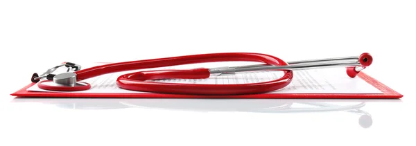 Red stethoscope and prescription — Stock Photo, Image