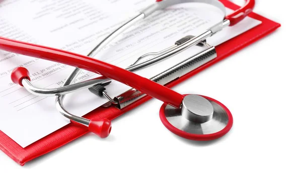 Stetoscopio rosso e prescrizione medica — Foto Stock