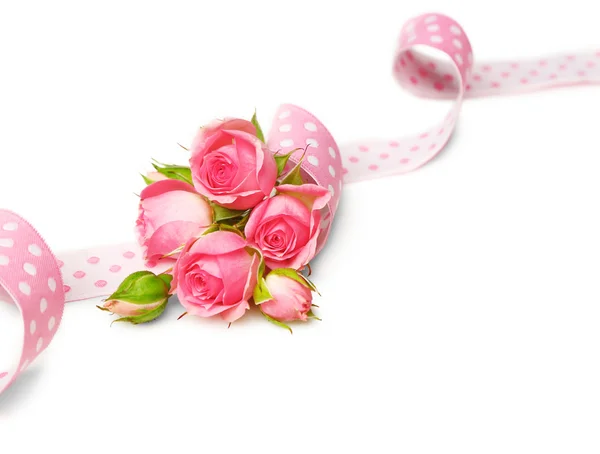 Pink ribbon with flowers. — Stock Photo, Image