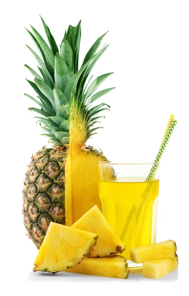 Pineapple and glass of juice — Stock Photo, Image