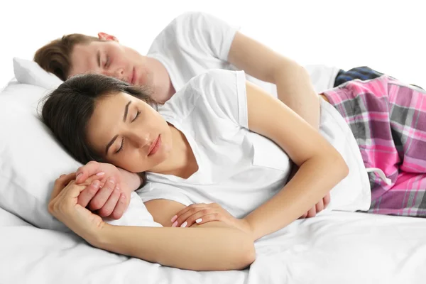 Couple in bed, isolated on white — Stock Photo, Image