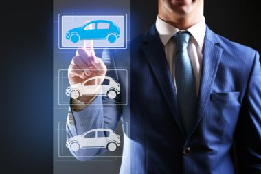 Araba simgesini dokunmadan işadamı 