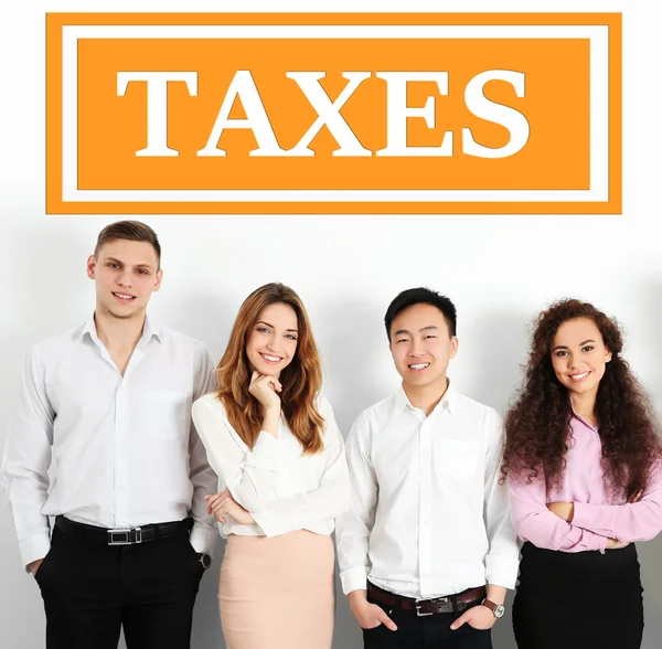 Taxes Concept Portrait Young People White Wall Background — Stock Photo, Image