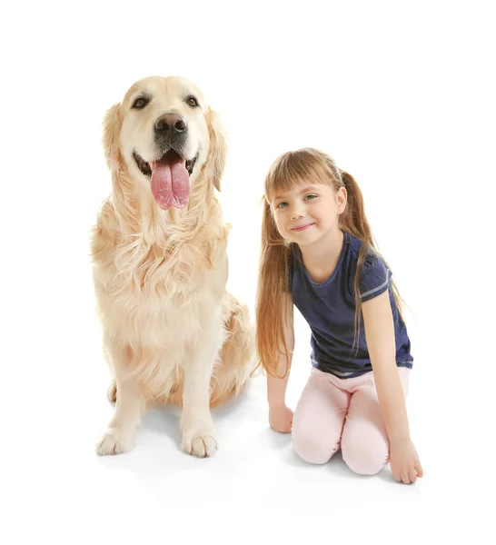 Ragazzina e grande cane gentile — Foto Stock