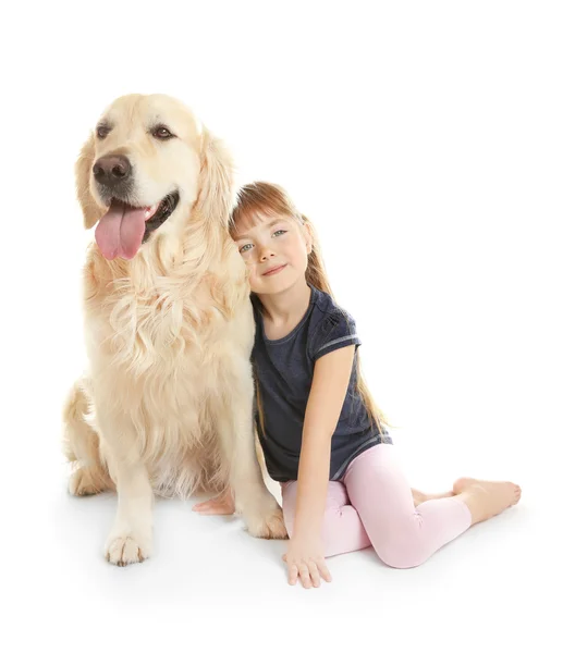 Petite fille et grand chien gentil — Photo