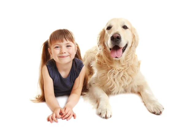 Küçük kız ve büyük tür köpek — Stok fotoğraf