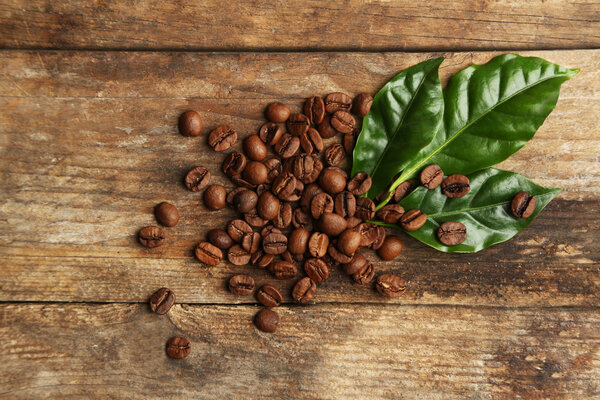 Coffee beans and leaves