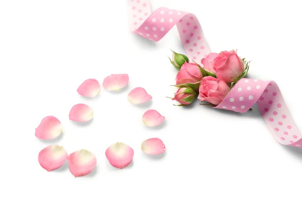Fita rosa com flores . — Fotografia de Stock