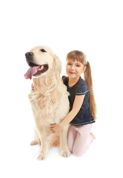 Menina e cachorro grande tipo — Fotografia de Stock