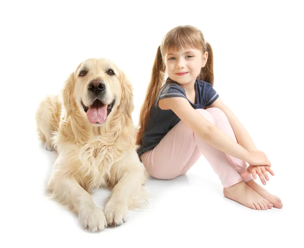 Menina e cachorro grande tipo — Fotografia de Stock