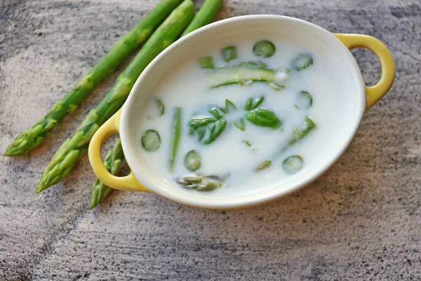 Asparagus soup on table — Stock Photo, Image