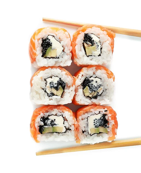 Rollos de sushi con palillos — Foto de Stock