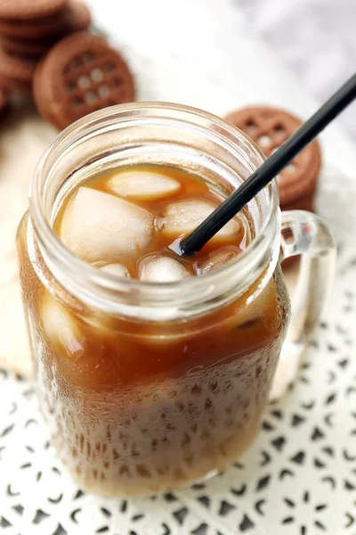 Glass jar of iced coffee — Stock Photo, Image