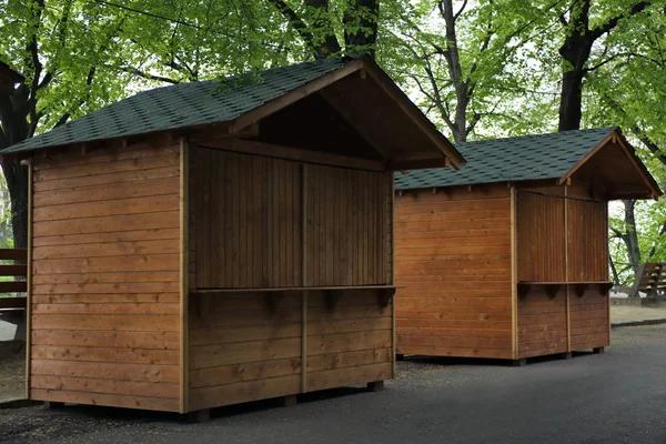 Wooden booths in city — Stock Photo, Image