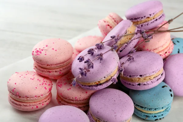 Tasty macaroons with twigs — Stock Photo, Image