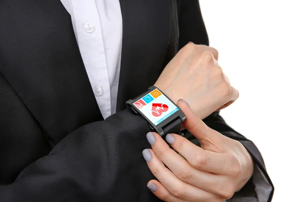 Hand med hjärta ikon på smart Watch-klocka — Stockfoto