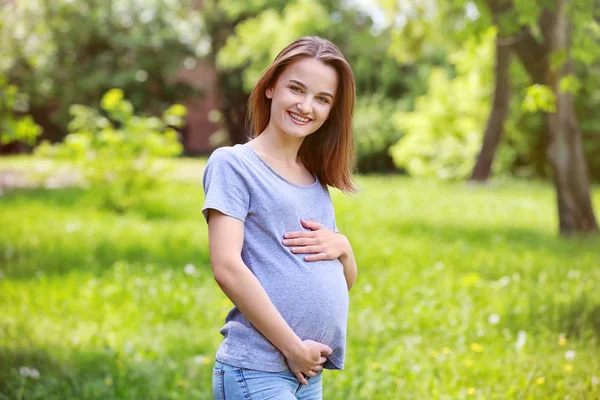 Beautiful pregnant woman in park Stock Image