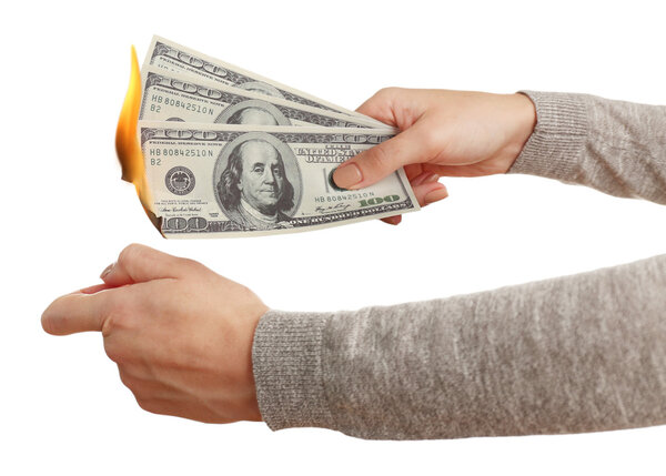  burning dollar banknotes 