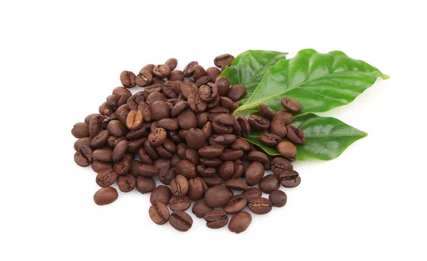 Coffee beans and green leaves — Stock Photo, Image
