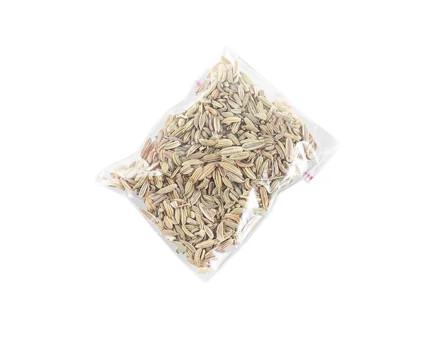 Fennel seeds in plastic zipper bag — Stock Photo, Image