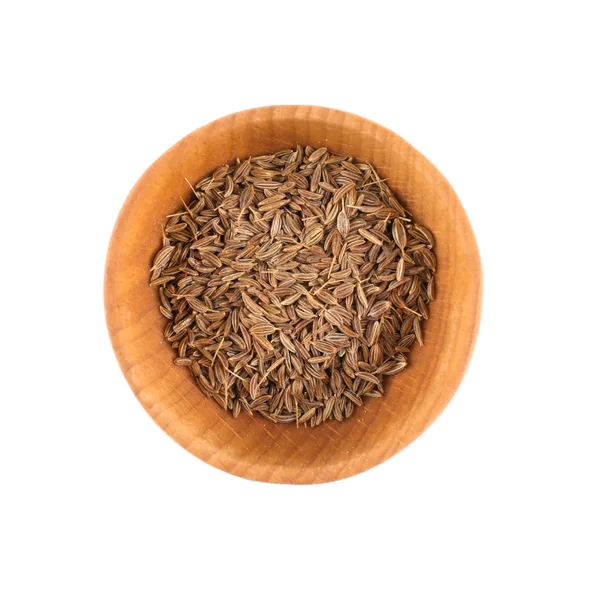 Cumin seeds in small wooden bowl — Stock Photo, Image