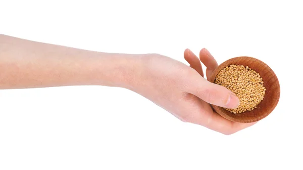 Tigela de mão com sementes de mostarda — Fotografia de Stock