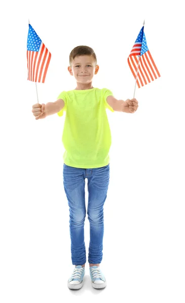 Junge und amerikanische Flaggen — Stockfoto