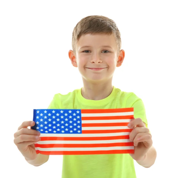 Junge und amerikanische Flagge — Stockfoto