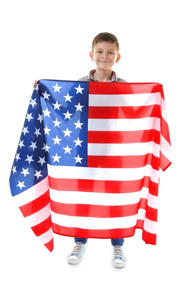 Pojke och amerikanska flaggan — Stockfoto
