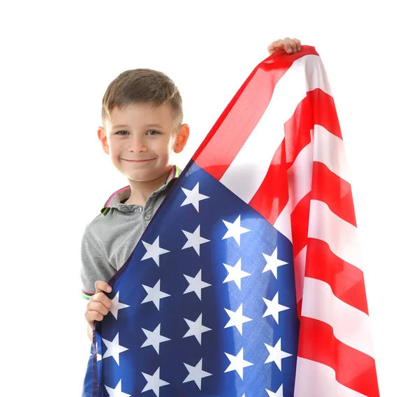 Menino e bandeira americana — Fotografia de Stock
