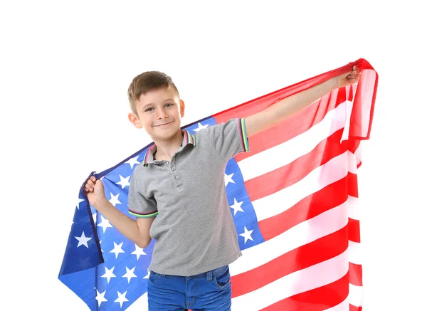 Мальчик и американский флаг — стоковое фото