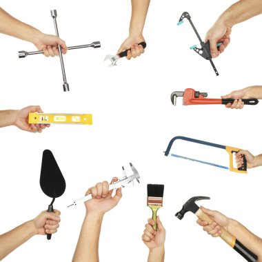 Farklı nesneleri izole holding eller