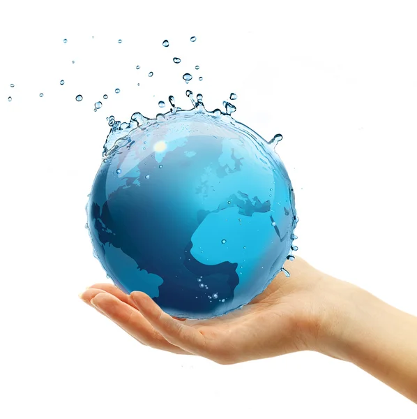 Female hand holding globe isolated — Stock Photo, Image