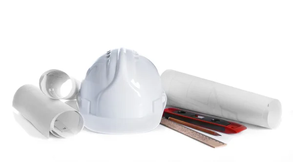Construction drawings with tools — Stock Photo, Image