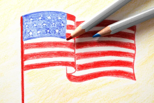 Child drawing of American flag — Stock Photo, Image