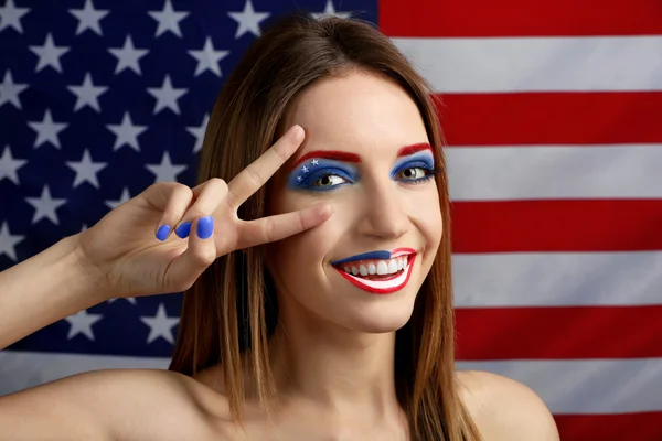 Girl with USA makeup — Stock Photo, Image