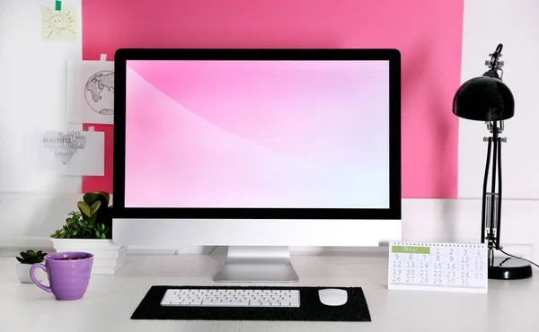 Stylish workplace with computer — Stock Photo, Image