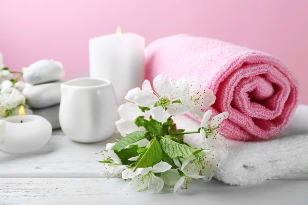 Spa treatment with blooming branch — Stock Photo, Image