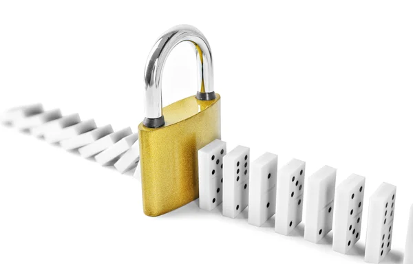 Dominoes with lock on white — Stock Photo, Image