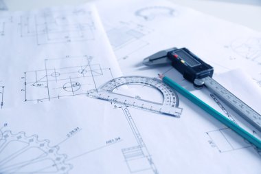 Araçları ile mühendislik çizimleri kümesi