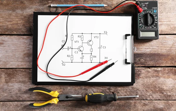 Electrical drawing with tools — Stock Photo, Image