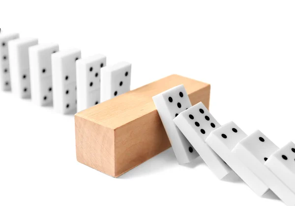Domino s dřevěnými cihla — Stock fotografie