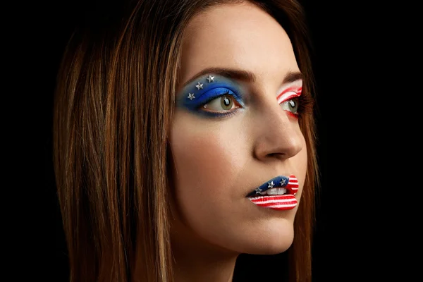 Menina bonita com maquiagem EUA — Fotografia de Stock