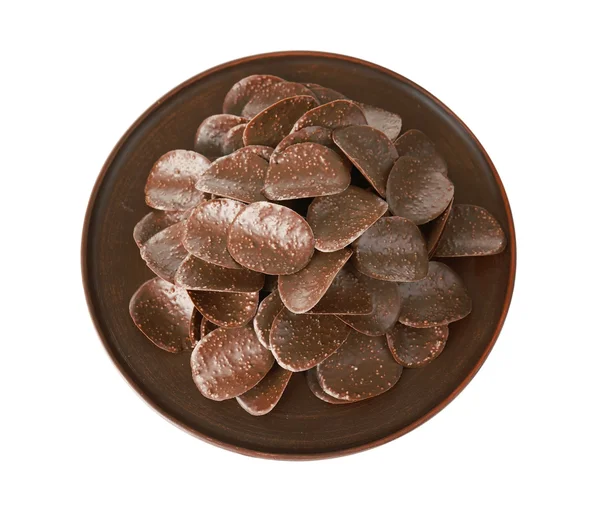 Chocolade chips in bruin plaat — Stockfoto