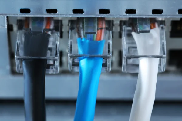 Ethernet cables connected to network switch — Stock Photo, Image